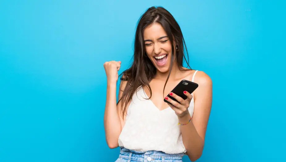 A lady excited about passing a blue color personality test