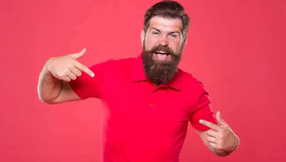 bold red man showing energy with red shirt